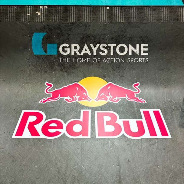 An image of the floor graphics for the graystone home of action sports Red Bull skate park.